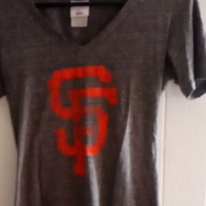 Gray V-Neck Tee with Orange SF Logo
